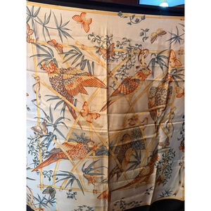 Salvatore Ferragamo Scarf & Wrap, One Size, Beige with Orange Parrot Print